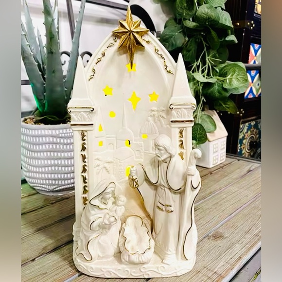 Porcelain Nativity With Gold Accents - Picture 1 of 7